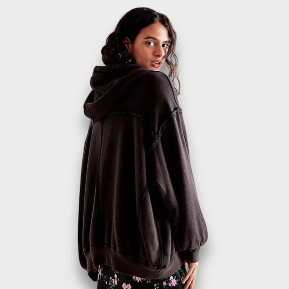 Free People We The Free By Your Side Lined Hoodie Washed Black XS - Picture 8 of 8